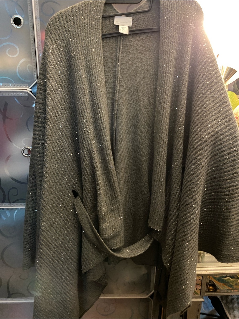Pre-Loved New York & Company Black Sparkle Open-Front Poncho Cardigan